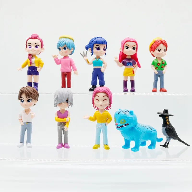 10pcs/Set K-pop Demon Hunters Anime Figure Toys PVC Model Derpys Tiger Rumi Mira Zoey Sussy Figurine Doll Fans Christmas Gift