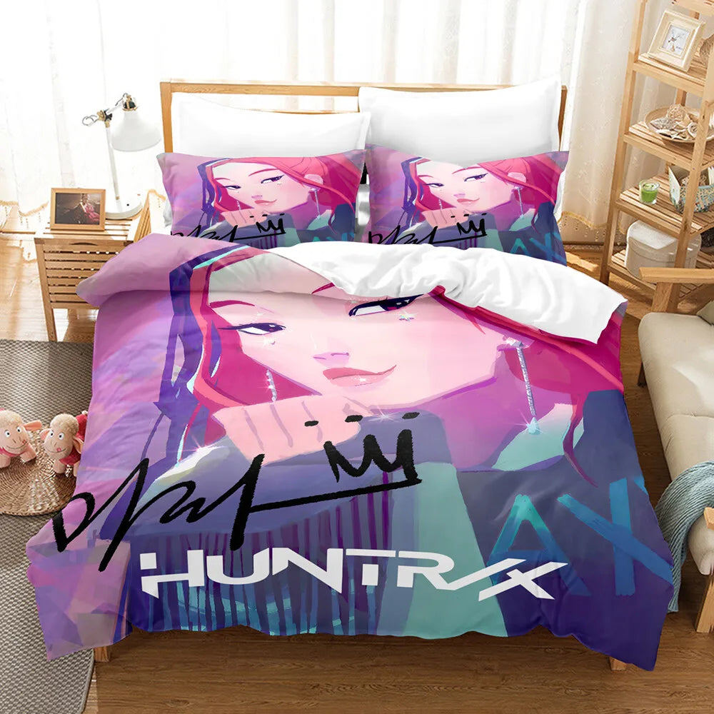 3pcs Kpop Demon Hunters Theme Duvet Cover Set EU Single Size Bedding Sets Quilt Cover Duvet Cover for Kids Adults k pop Huntrix