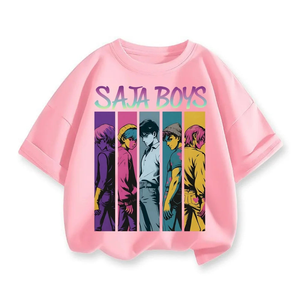 Cute Cartoon Kpop Demon Hunters Huntrix T-shirts Summer Boys Girls Short Sleeve Round Neck Tops Anime Kpop Demon Hunters T Shirt