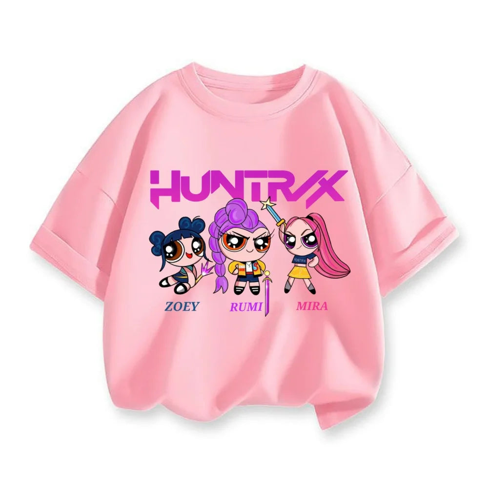 New 2025 Korean Wave Demon Hunter Cotton Printed Fashion Casual Round Neck Cartoon Girl T-shirt