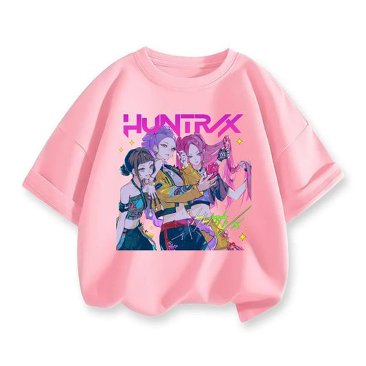 2025 New Hot KPop Demon Hunters Child Short Sleeve T-shirt Anime Character Print Tees Boys Girls Casual Tops Birthday Gift