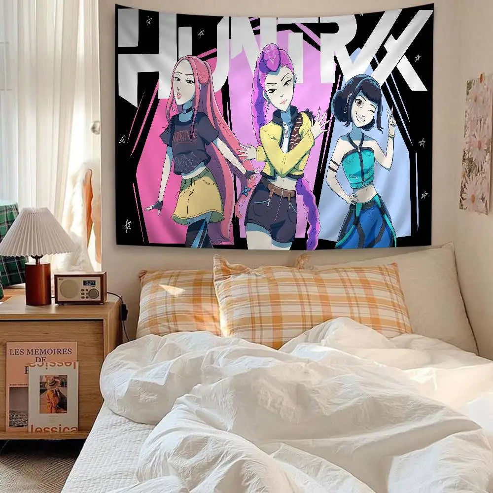 Kpop D-demon Hunters Anime Tapestry Hippie Flower Wall Carpets Dorm Decor Wall Hanging Home Decor