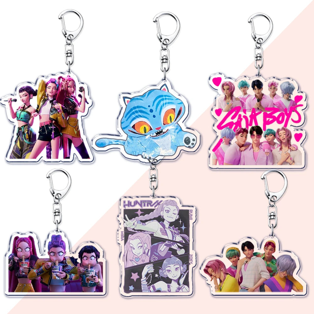 Popular Kpop TV Demon Hunters Huntrix Saja Boys Keychains for Accessories Bag Rumi Zoey Jinu Keyring Jewelry Fans Friends Gifts