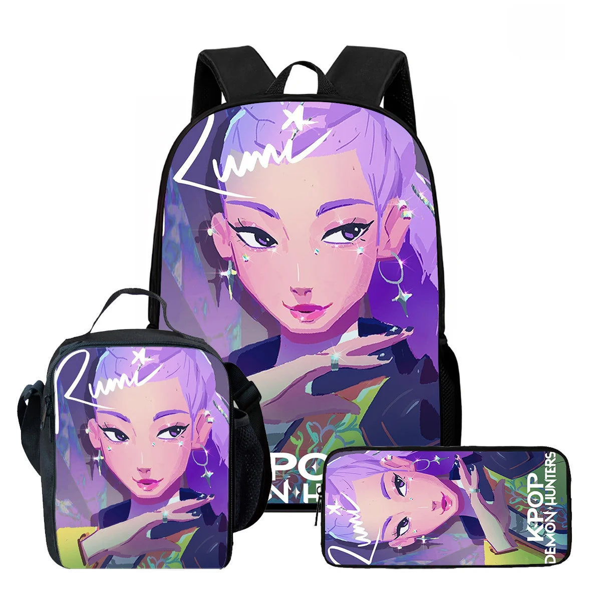 3Pcs Kpop Demon Hunters Huntrix School bags Set for Girls Boys Pencil Boxes Backpack Sets with Lunch Box For School Daypack