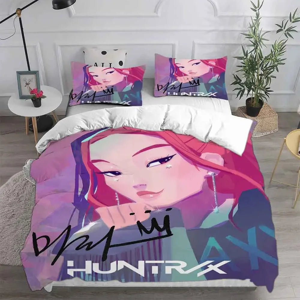 K-Pop D-Demon Hunters Theme Duvet Set EU Single Size Bedding Sets Quilt Bed Cover Duvet Cover 3Pieces for Kids & Adults