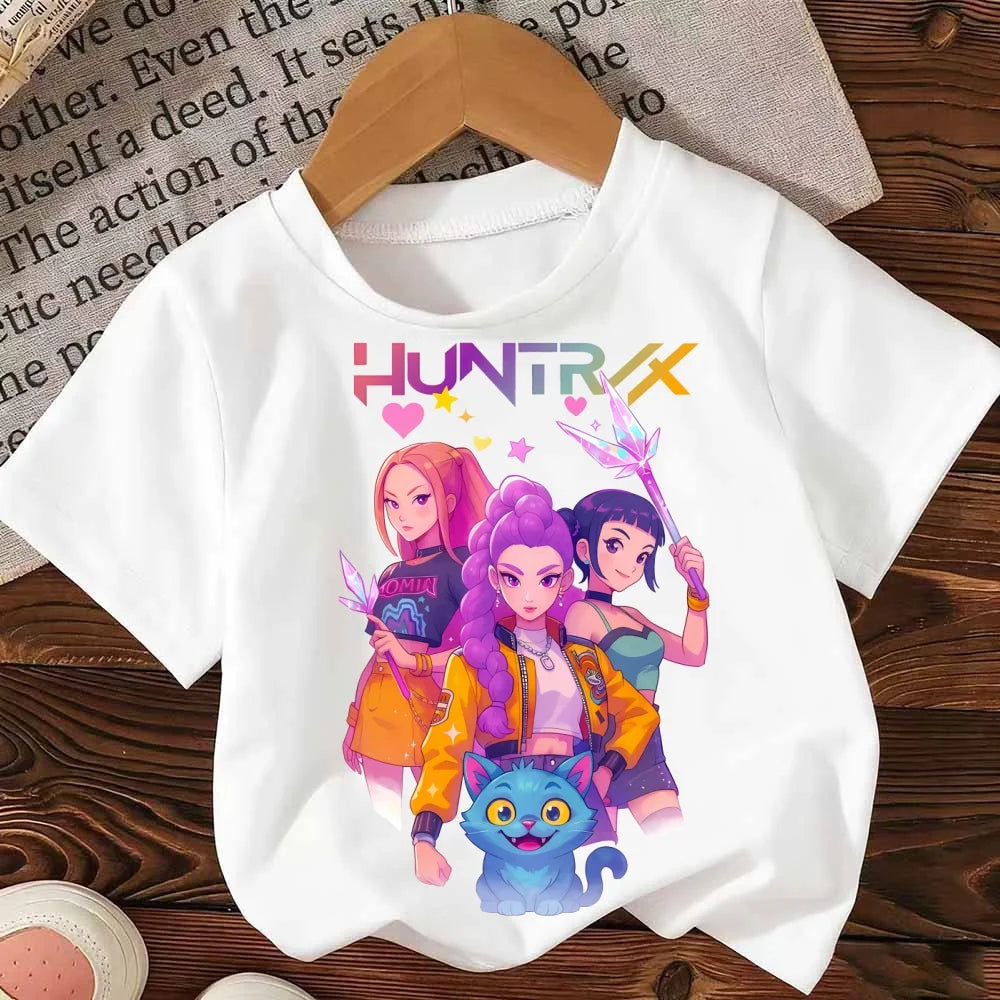 Kids T Shirt Kpop Demon Hunter HuntrX Child Tees Shirt Summer Y2k Tops Short Sleeve Tees Fashion Korean T-shirt for Girls Boys