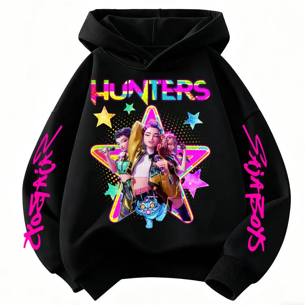 KPop Demon Hunters Huntrix Girls Sweatshirts Spring Fall Boys Children Hoodies Long Sleeves T-shirt Jacket Toddler Kids Clothes