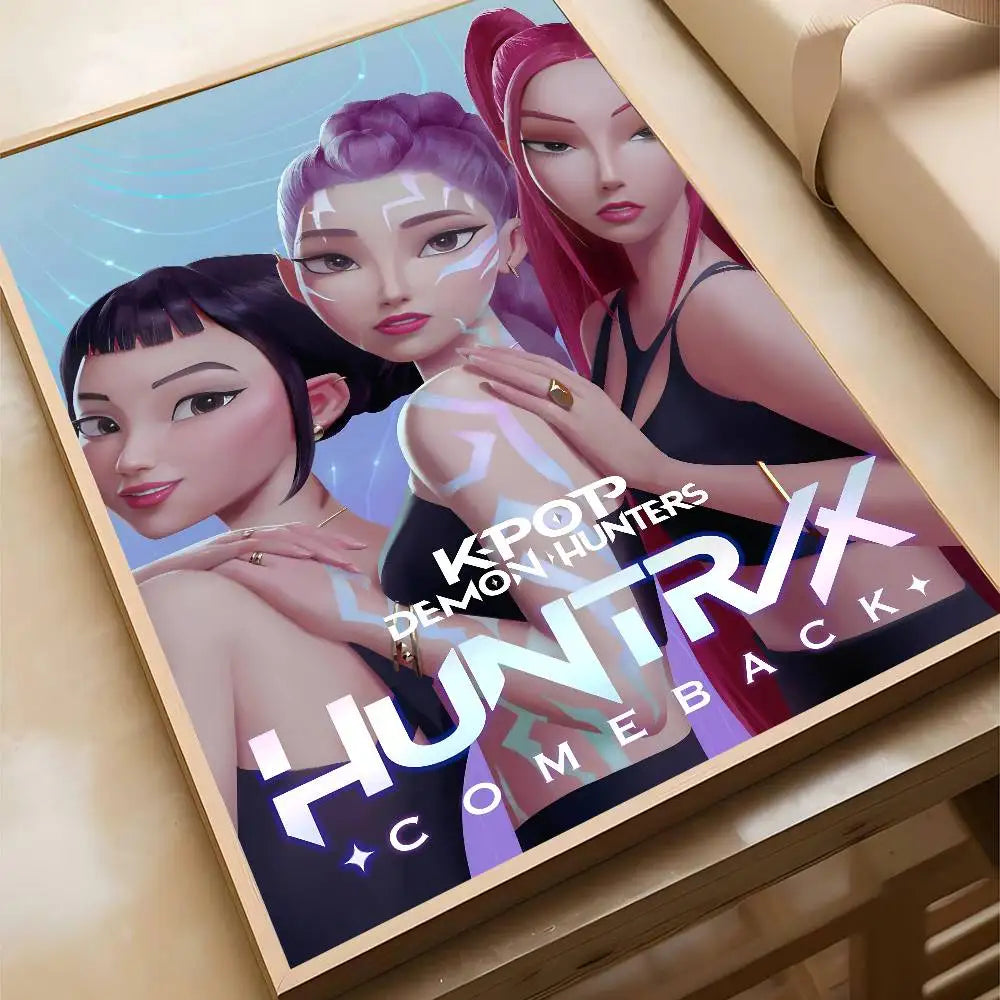 Movie KPop Demon Hunters Poster Self Adhesive Painting Living Room Office Decoration Bedroom Home Wall Sticker Prints