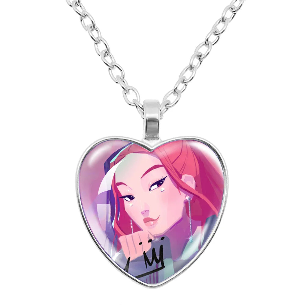Rumi Zoey Mira Heart Glass Pendant Necklaces KPop Demon Hunters sajaboy Charm Necklace Fans Jewelry Accessories Cosplay Gift