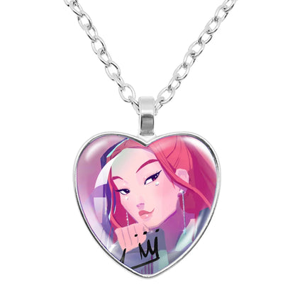 Rumi Zoey Mira Heart Glass Pendant Necklaces KPop Demon Hunters sajaboy Charm Necklace Fans Jewelry Accessories Cosplay Gift