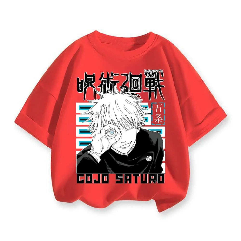 Anime Spell Returns War Printed Top Children's Harajuku Anime Short Sleeve Oversized T-shirt Summer Fashion Round Neck Unisex T-