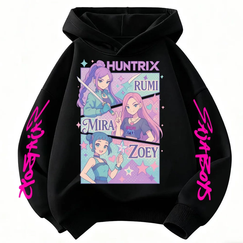 Kids Boys Girls Anime Clothes Kpop Demon Hunters Hoodie Casual Fashion Autumn Winter Warm Sweatshirt