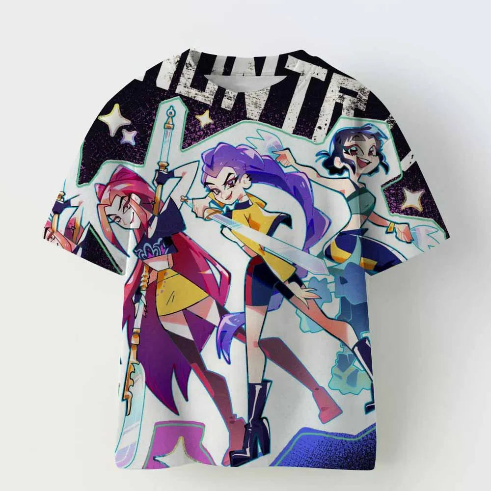 KPop Demon Hunters Tiger Girls Boys T Shirt K-Pop Demon Hunters Children's Clothing T-shirts Cute Cartoon Print Tee Tops