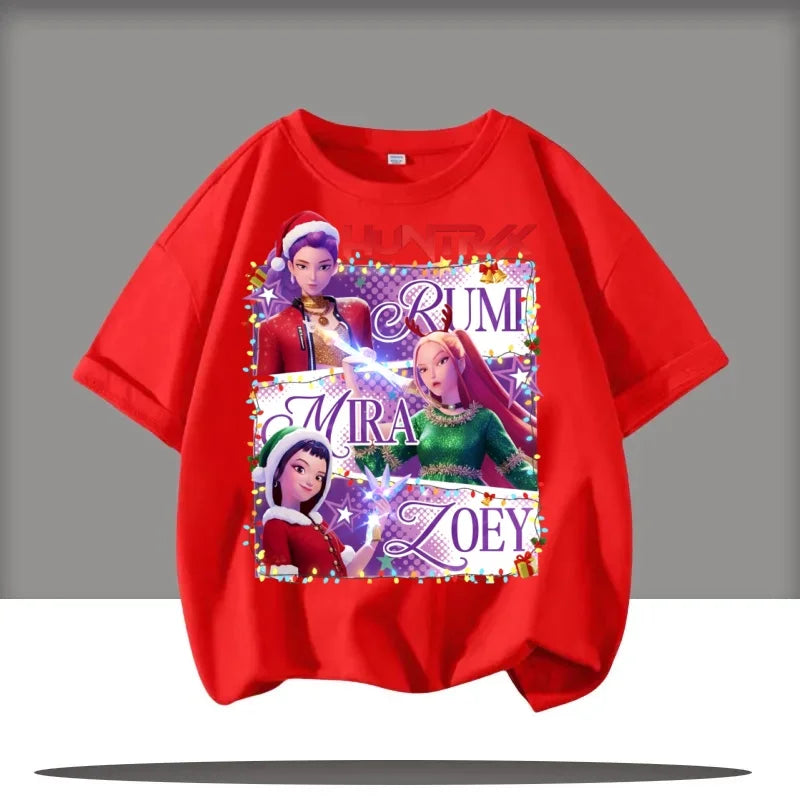 saja boys Short Sleeve T-shirt Cute Kpop Demon Hunters KidsDemon Hunters Children's T Shirt Tiger Harajuku Tshirt for Boys Girls