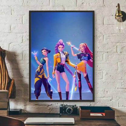 Anime K-Kpop Demon Hunters Poster Sticky Wall Art Printing Waterproof Home Living Bed Room Bar Aesthetic Decor