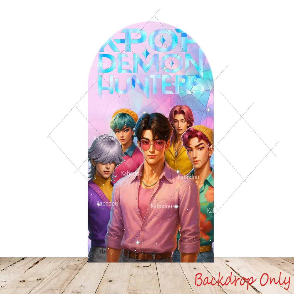 KPop Demon Hunters Backdrop Arch Cover Boy Band Girl Birthday Party Background Decoration Wall Princess Singing Group Concert