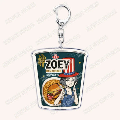 HOT Kpop Demon Hunters Huntrix Saja Boys Keychains for Accessories Bag Rumi Zoey Jinu Ramen Ramyeon Keyring Jewelry Fans Gifts