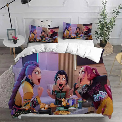 K-Pop D-Demon Hunters Theme Duvet Set EU Single Size Bedding Sets Quilt Bed Cover Duvet Cover 3Pieces for Kids & Adults