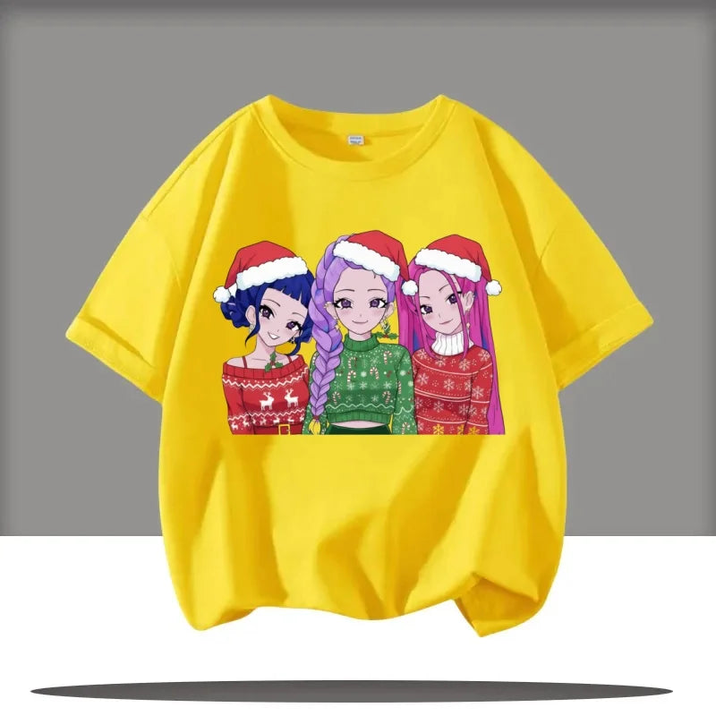 2025 Summer Kpop Demon Hunters T Shirt Kids Cartoon Anime Meme Print Clothes Round Neck Basic Boys Tops Casual Shirts Gift