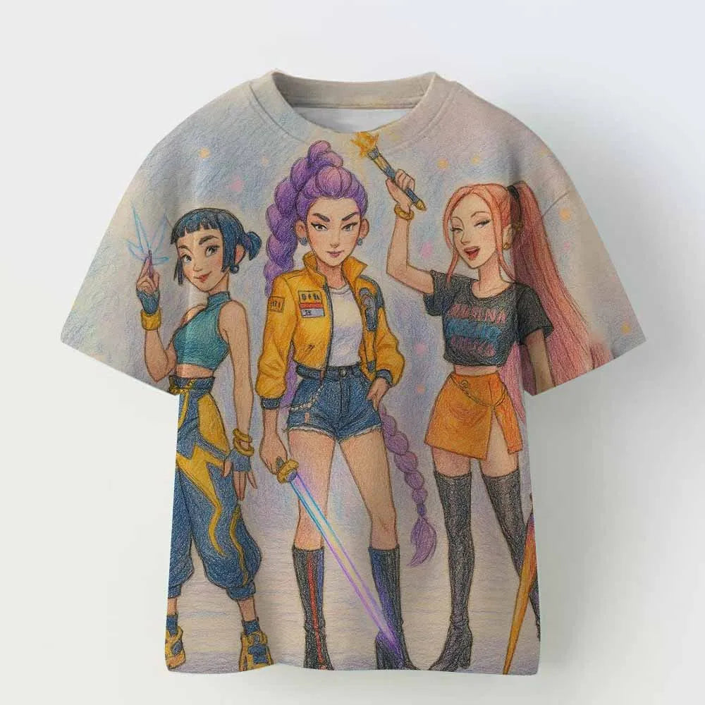 KPop Demon Hunters Tiger Girls Boys T Shirt K-Pop Demon Hunters Children's Clothing T-shirts Cute Cartoon Print Tee Tops