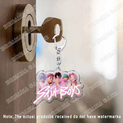 Cute Cartoon Huntrix Saja Boys Acrylic Keychains Ring Double-Sided Key Chain Jewelry Kpop Demon Hunters Fan Love Gifts