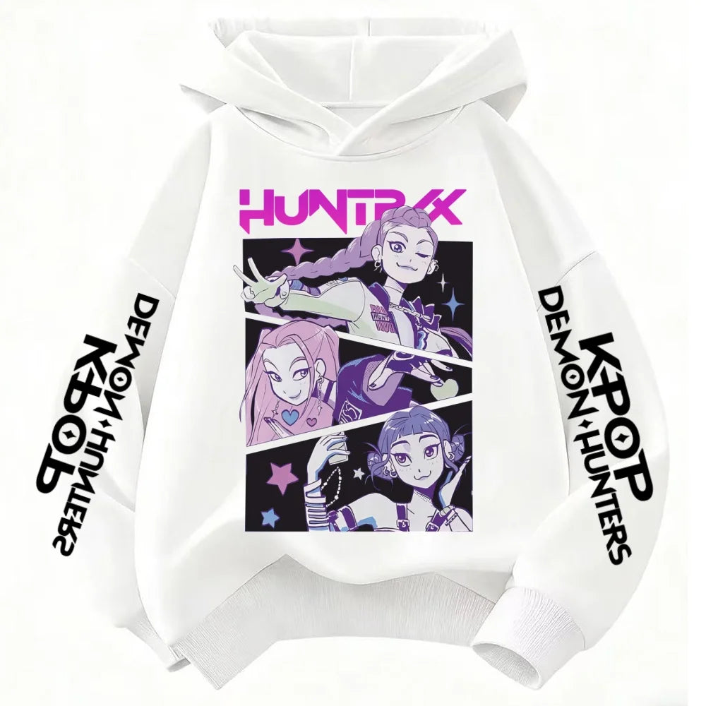 KPop Demon Hunter Rumi Cartoon Girls Boy Hooded Sweatshirt Warm Children's Korean Wave Fashion Casual Tops Casual Girls Clothing