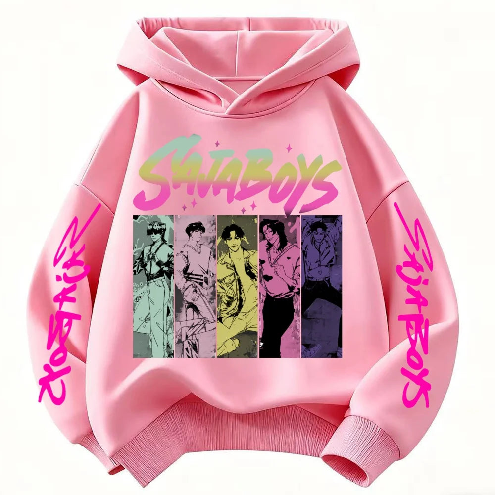 Cute Girls Hooded Sweatshirt Warm Rumi KPop Demon Hunter Cartoon Children's Wave Fashion Casual Tops Casual Black Pink Clothing