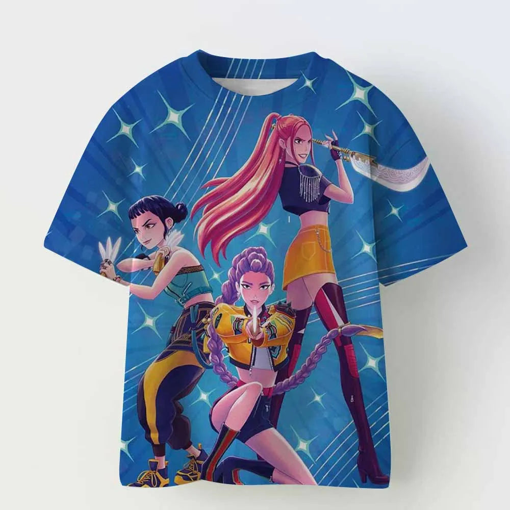 Vintage Rumi Tiger KPop Demon Hunters Print T-Shirt Anime Short Sleeve Tee Summer Girl Boy Shirt Casual Tops Crewneck Clothing