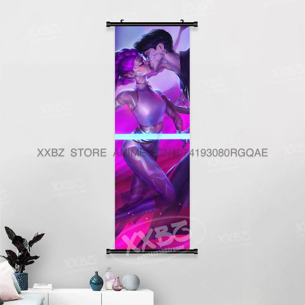 Anime For KPop Demon Hunters Wall Art Canvas Scrolls Pictures Kawaii Character Print Posters Home Decoration Hanging Painting