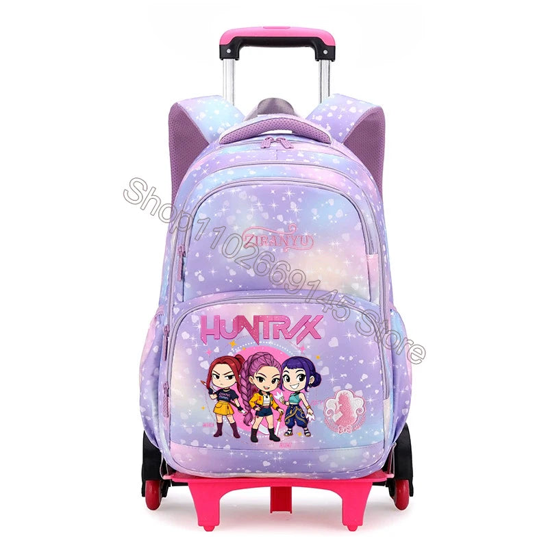 Kpop Demon Hunter Kids Backpack Kawaii Cartoon Printed School Backpack Girls Portable Trolley School Bags Children Birthday Gift