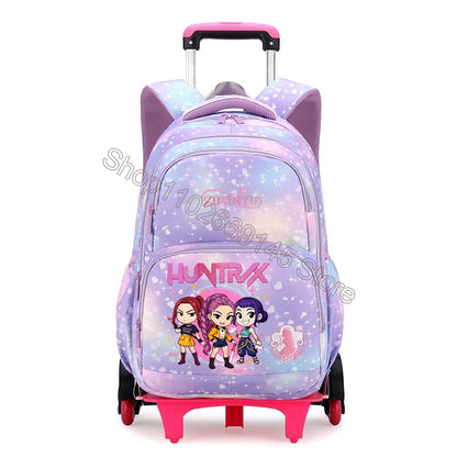 Kpop Demon Hunter Kids Backpack Kawaii Cartoon Printed School Backpack Girls Portable Trolley School Bags Children Birthday Gift