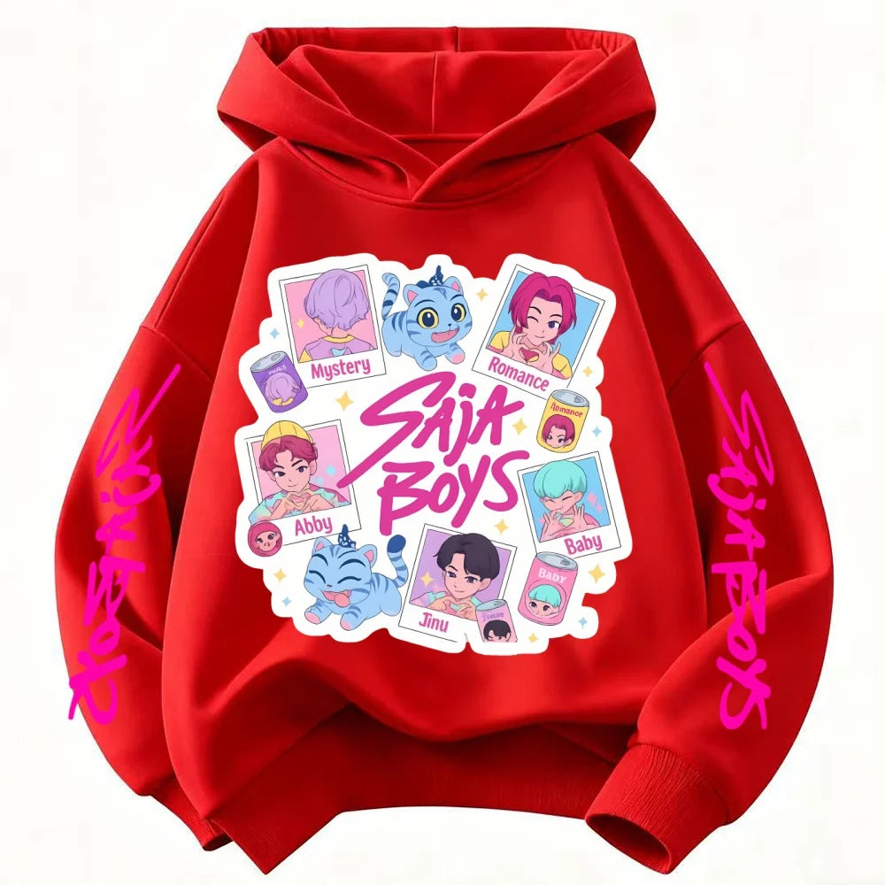 KPop Demon Hunters Children's Hoodies tops Boy Girls Coat Casual Toddle Sweatshirr white pink child 3-12 year the Spring Autumn