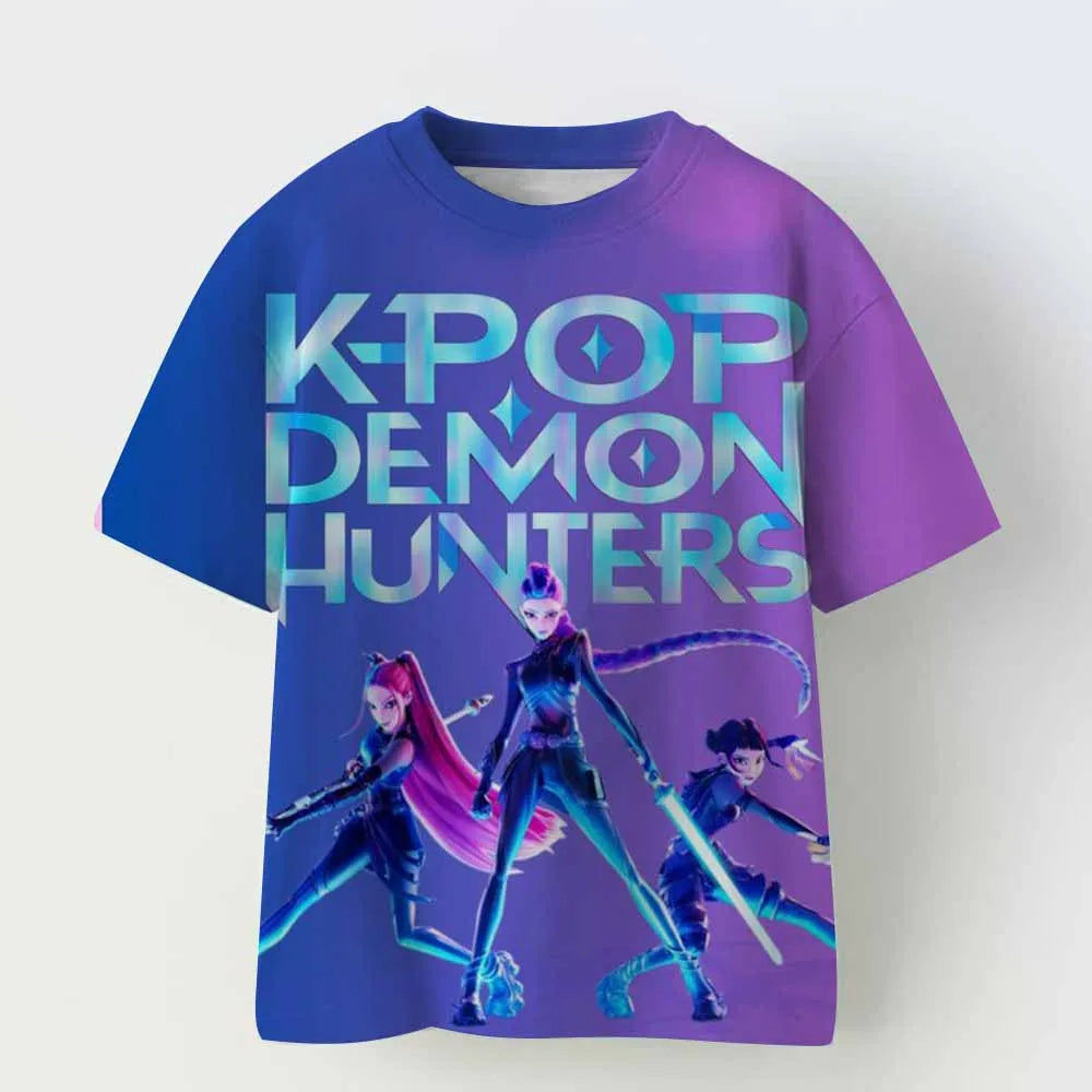 Kpop Demon Hunters Children's Clothing Short Sleeve T-shirt Cute Kpop Demon Hunters T Shirt Harajuku Tshirt for Boys Girls