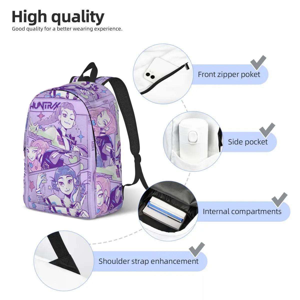 K-Pop Demon Hunters Team Anime Backpack College Backpacks Teen Colorful Large High School Bags Casual Rucksack