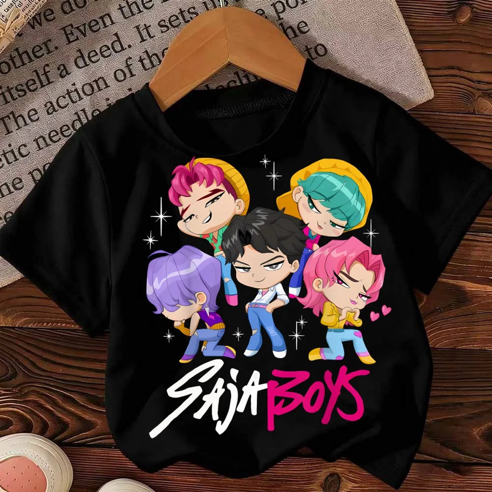 Kids T-Shirt Kpop Demon Hunter HuntrX Graphic Tops Fashion Harajuku Boys Girls Streetwear Short Sleeve Tees Children Clothing