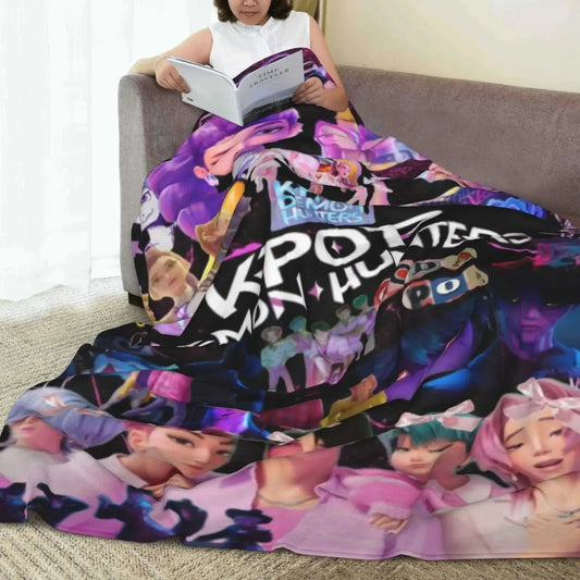 Cool K-Pop Demon Anime Hunter Flannel Blanket Suitable For Home Bedding And School Bedding A Must-Have Home Decor Blanket For Do