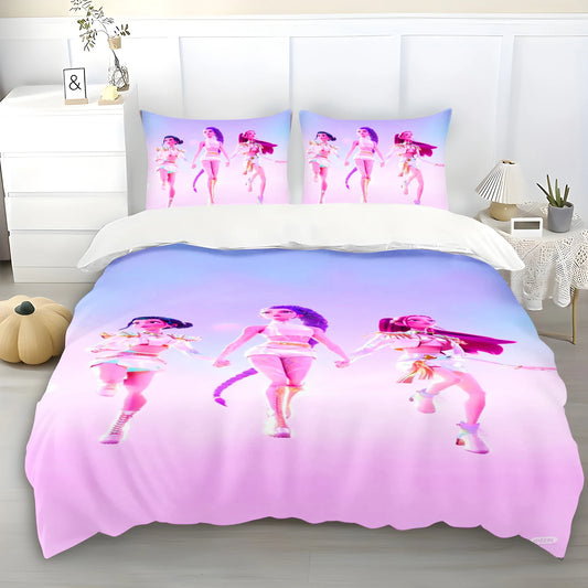 K-Pop Demon Hunters Themed Bedding Set Colorful Print Duvet Cover & Bed Sheet Student Dormitory Textile Kid Gift