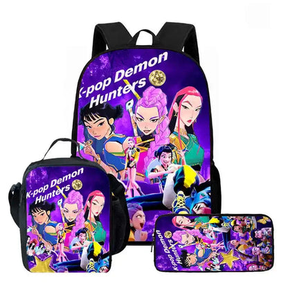 Disney Cartoon KPop Demon Hunters Child School Backpack With Lunch Bags Pencil Bags For,Light Weight Child School Bags