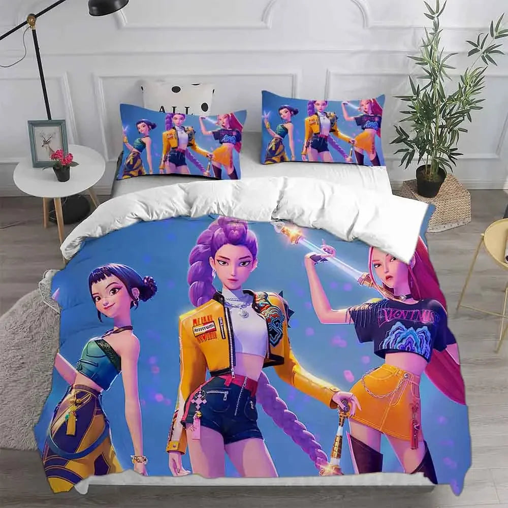 KPop Demon Hunters Bedding Sets EU Single Comforter Quilt Bed Cover Duvet Cover Pillow Case 2-3 Pieces Sets Halloween Costume
