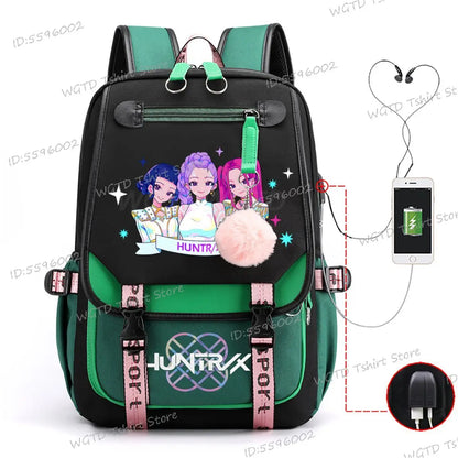 K-pop Demon Hunters Fashion Backpack for Girls Boys Anime Cartoon Large Capacity Schoolbag Children Multi-function Shoulder Bag