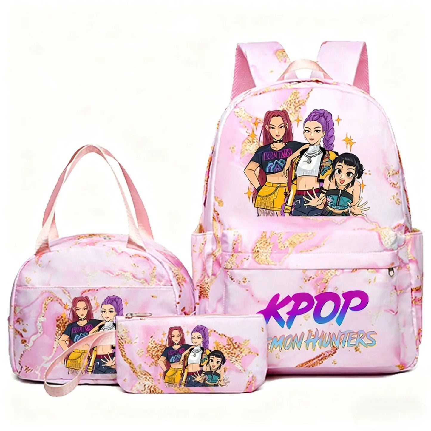 KPop Demon Hunters 3pcs Set Backpack Students Lunch Bag Set Pencil Case Anime Cartoon Fashion Print Student Back To School Gift