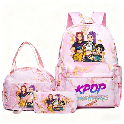 KPop Demon Hunters 3pcs Set Backpack Students Lunch Bag Set Pencil Case Anime Cartoon Fashion Print Student Back To School Gift