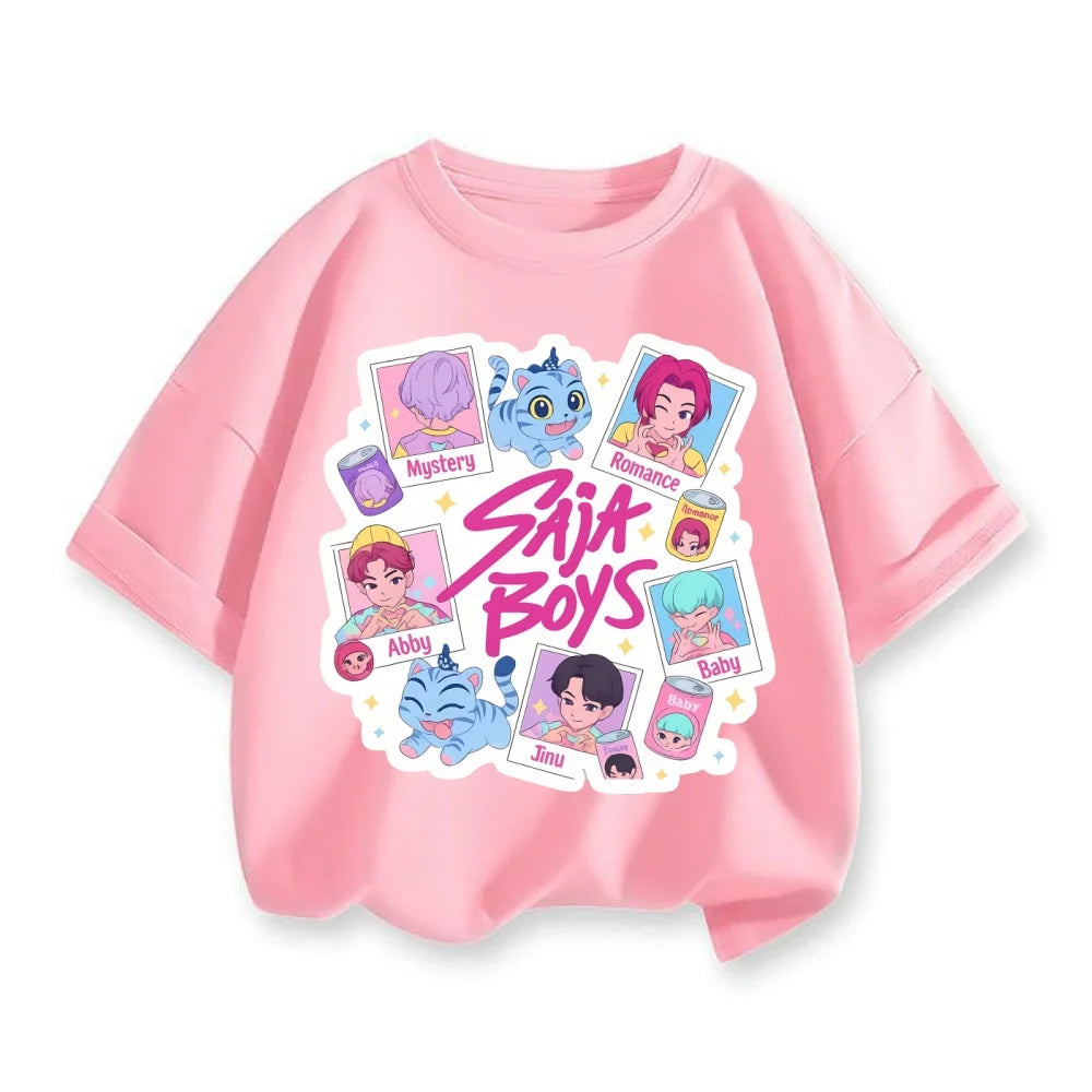 New 2025 Korean Wave Demon Hunter Cotton Printed Fashion Casual Round Neck Cartoon Girl T-shirt