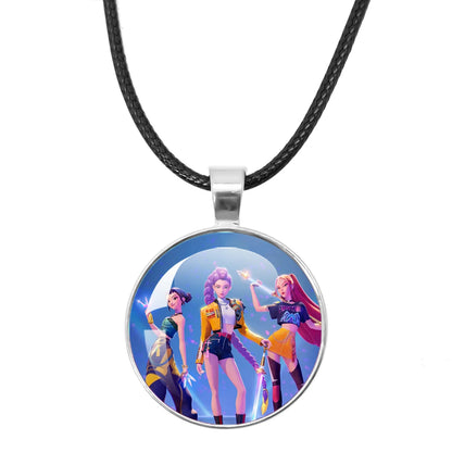 KPop Demon Hunters Leather Rope Necklace Huntr-x Rumi Zoey Mira Pendant Necklace Jewelry Accessories Cosplay Props Fans Gifts