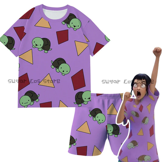 Kids KPop Zoey Demons Hunter Cosplay Purple Pajamas Purple T-shirt Costume Women Girls 2025 Movie Roleplay Halloween Party Suit