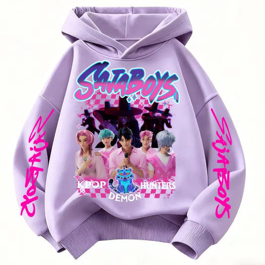 KPop Demon Hunter Rumi Derpy Cartoon Girls Boy Hooded Sweatshirt Warm Children's Korean Wave Fashion Casual Tops Casual Clothing