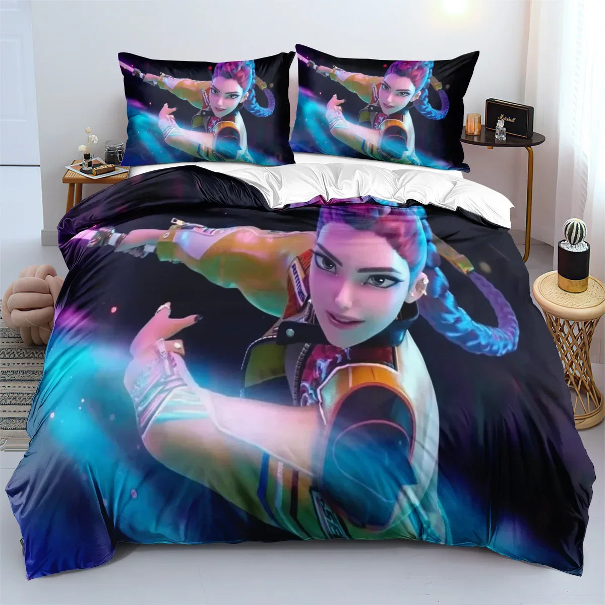 K-Pop Bedding Set Demon Hunters Themed Colorful Print Polyester Student Dormitory Bed Sheet Duvet Cover Kid Gift Home Textile