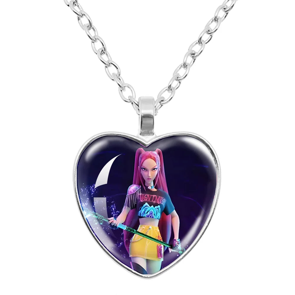 Rumi Zoey Mira Heart Glass Pendant Necklaces KPop Demon Hunters sajaboy Charm Necklace Fans Jewelry Accessories Cosplay Gift
