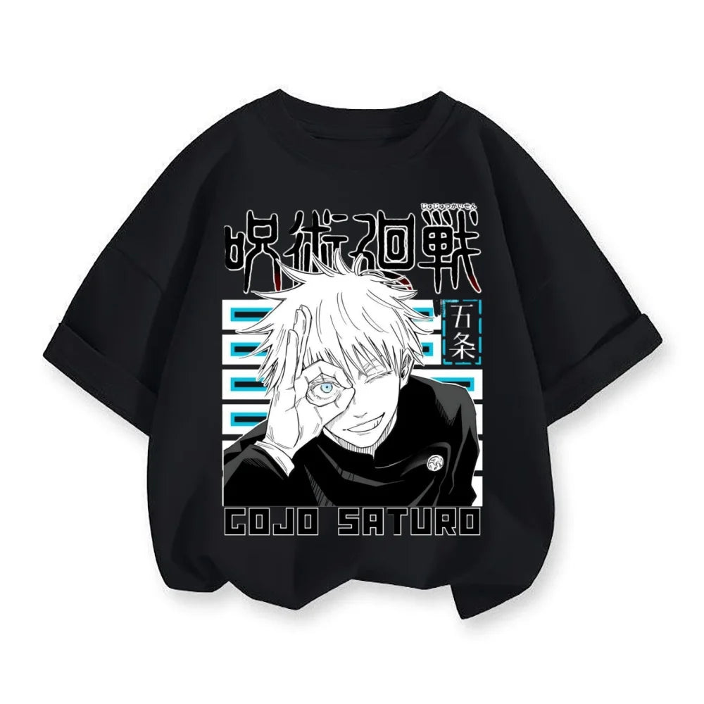 Anime Spell Returns War Printed Top Children's Harajuku Anime Short Sleeve Oversized T-shirt Summer Fashion Round Neck Unisex T-