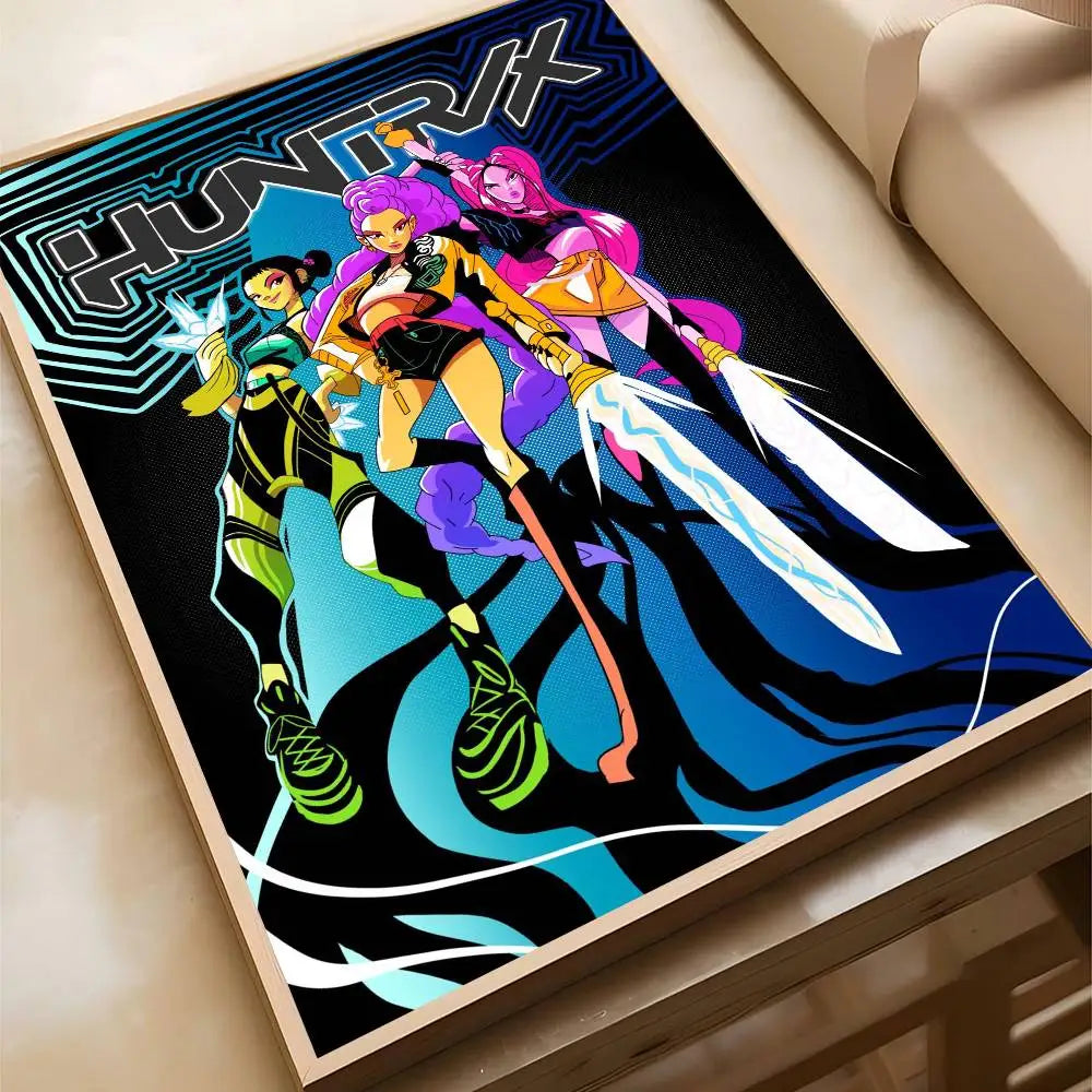 K-pop D-Demon Hunters Anime Poster Self-adhesive Art Waterproof Paper Sticker Coffee House Bar Room Wall Decor